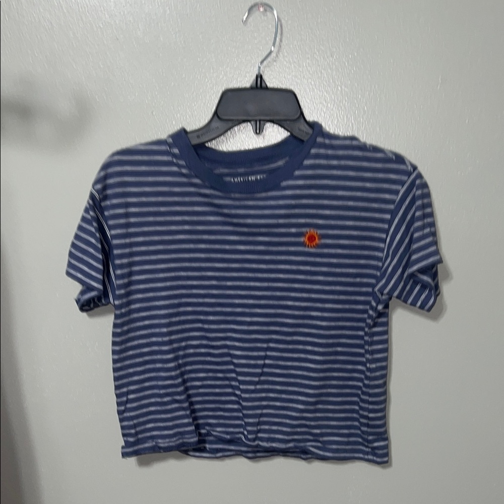 American Eagle Outfitters Blue Striped Kids Tee with Sun Detail